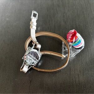 Silver and Tan Watch with Colorful Bands